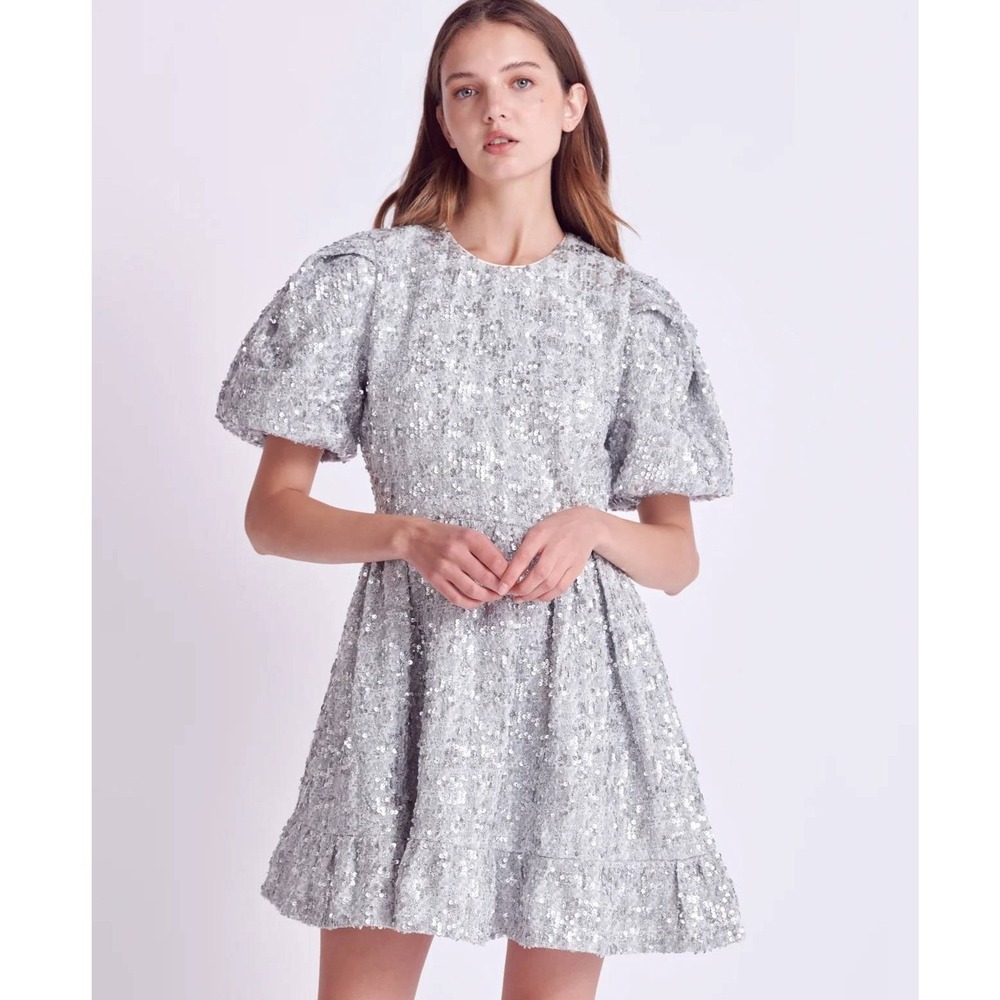 English Factory Sequin Tweed Tiered Mini Dress - Size‎ Small
